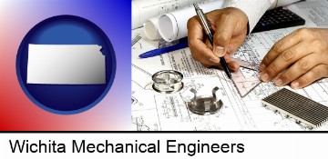 a mechanical engineer working on a blueprint in Wichita, KS